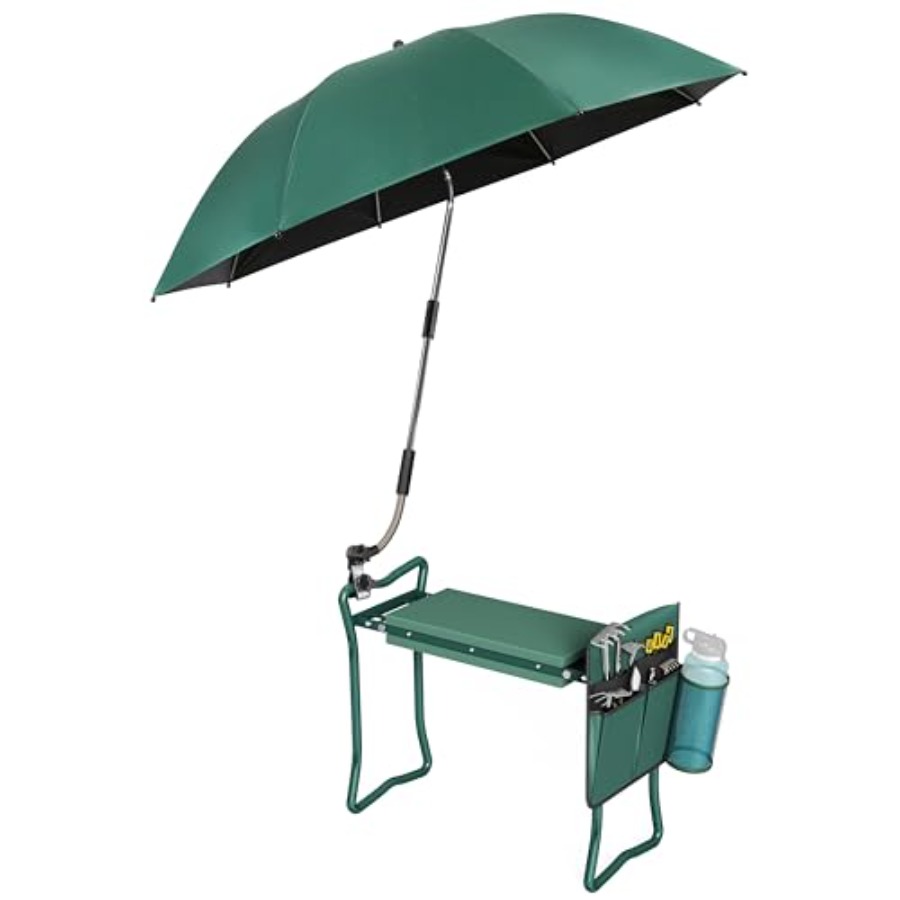 Gardening Tools Holder - 2-in-1 Garden Kneeler with Green Umbrella