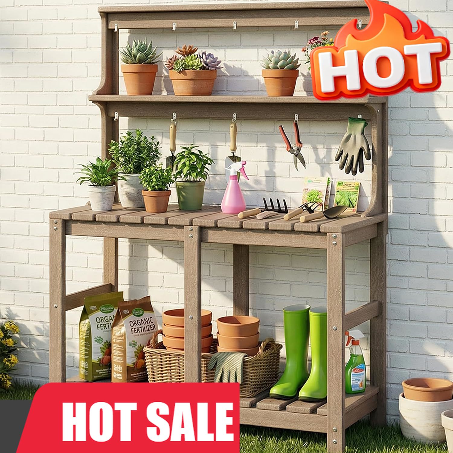 Outdoor Potting Bench with 3 T - Gardening Tools B&Q recension och pris