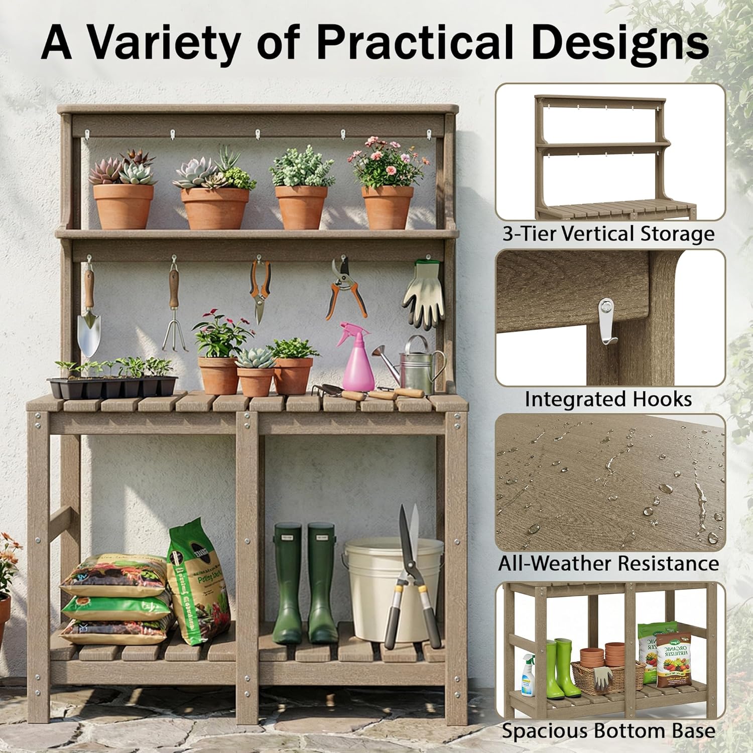 Outdoor Potting Bench with 3 T - Gardening Tools B&Q recension och pris
