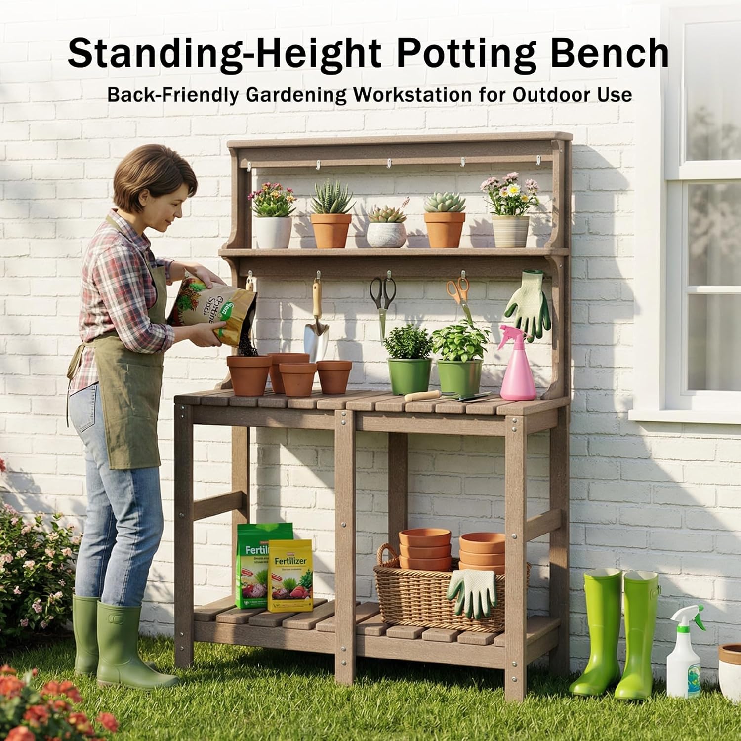 Outdoor Potting Bench with 3 T - Gardening Tools B&Q recension och pris